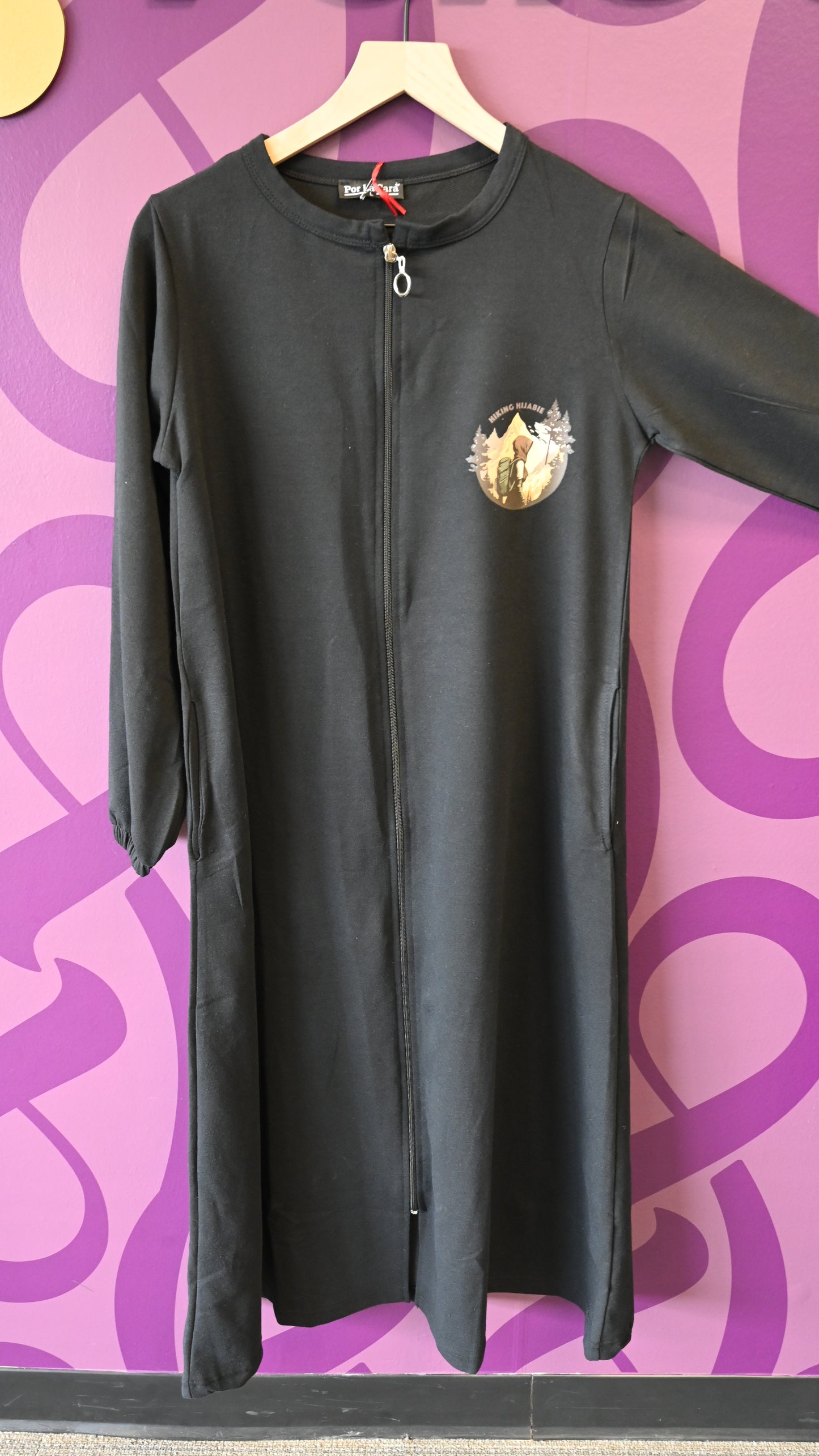 Hiking Hijabi - Black Crew Neck Abaya with Hoodie