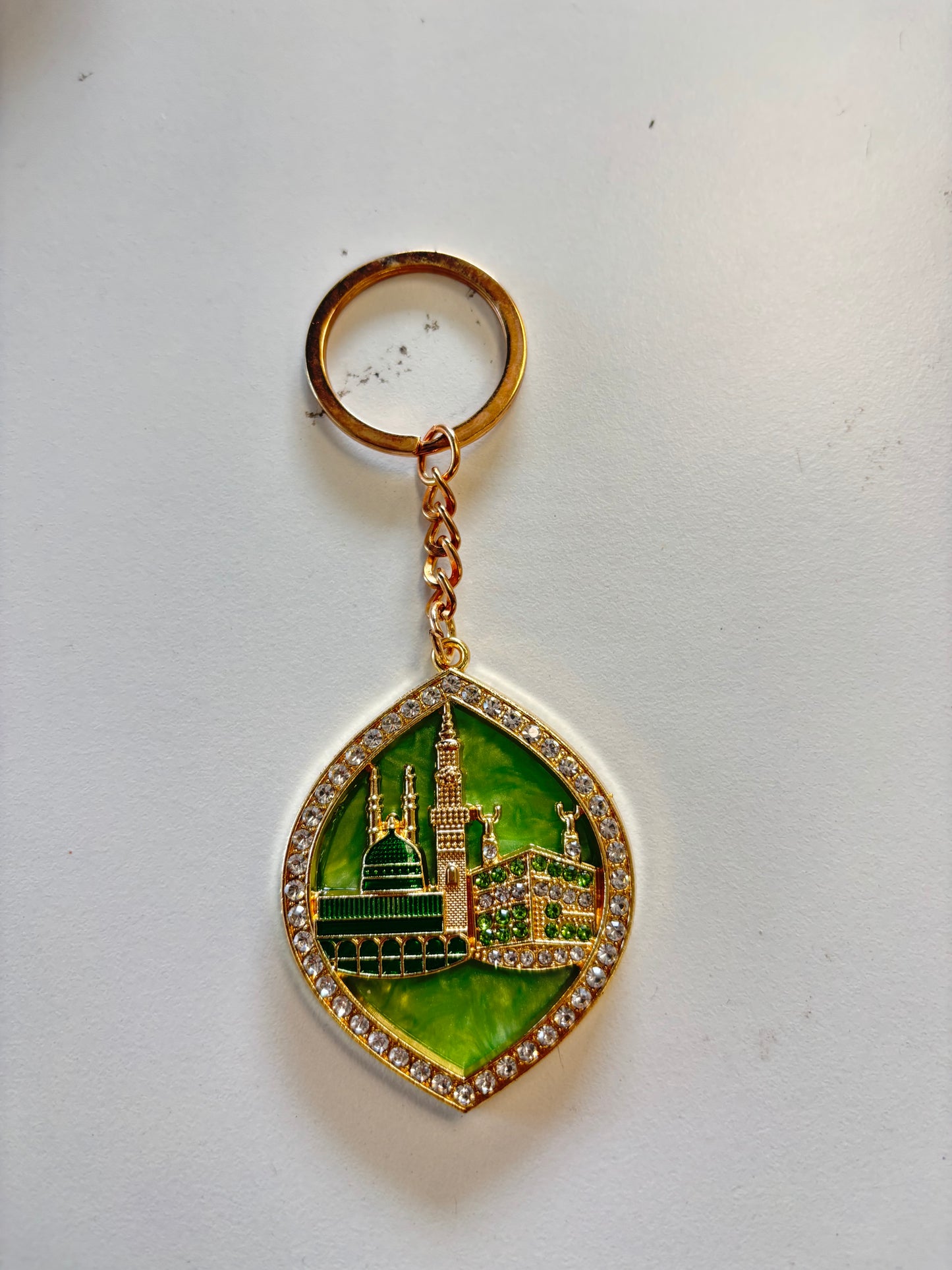 Gold and Green Makkah & Madinah Teardrop Keychain