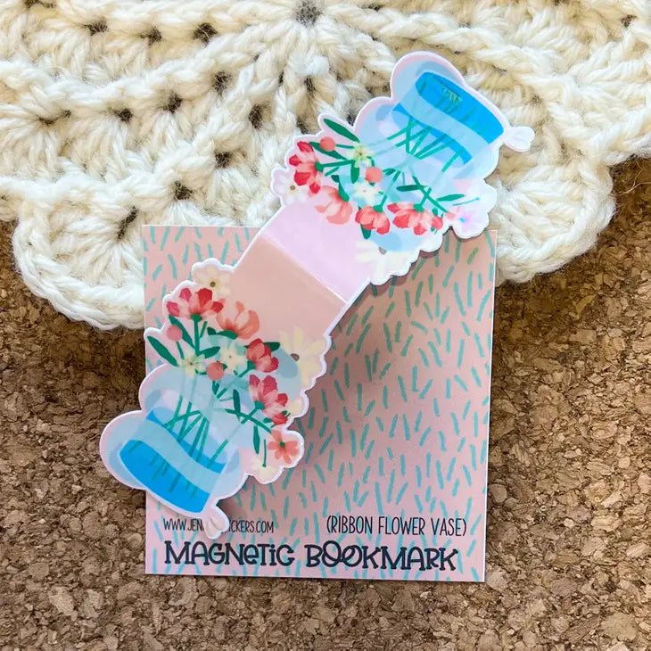 Flower Vase with Ribbon Magnetic Bookmark