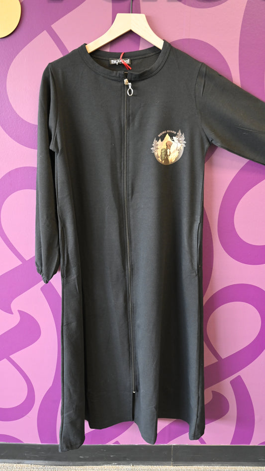 Hiking Hijabi - Black Crew Neck Abaya with Hoodie