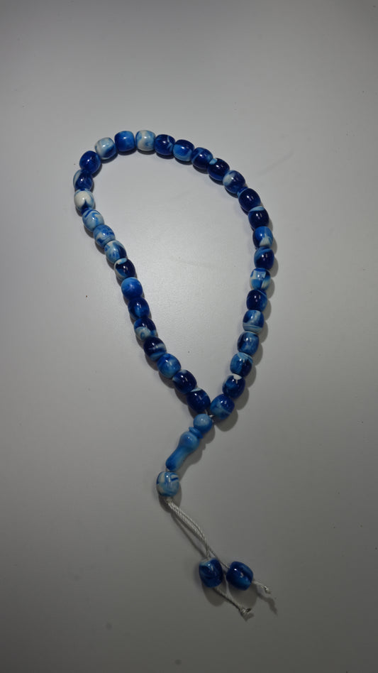 33 Blue + White Marble Dhikr Beads