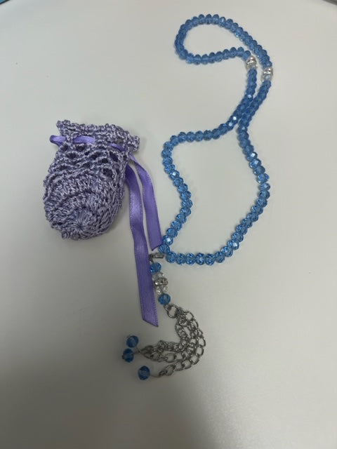 Blue Small Dhikr Beads in Handmade Crocheted Case
