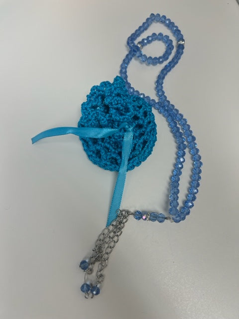 Light Blue  Small Dhikr Beads in Handmade Crocheted Case