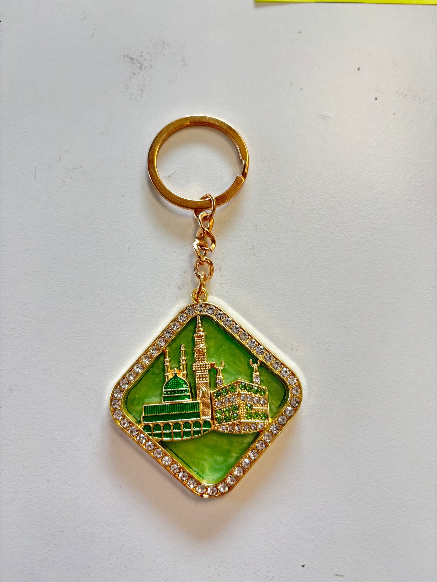 Gold and Green Makkah & Madinah diamond-shaped Keychain