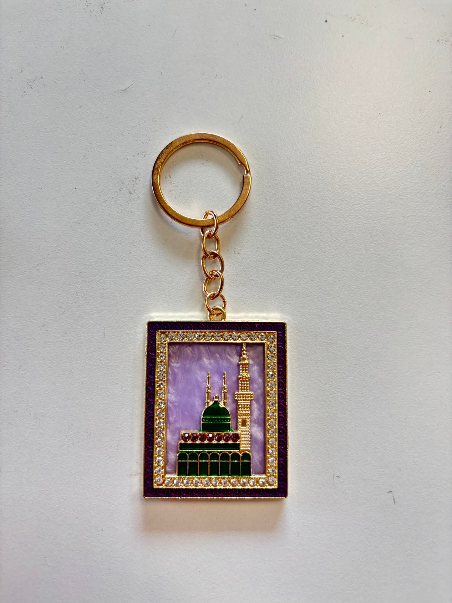 Purple Crystal Madinah Green Dome Frame Keychain