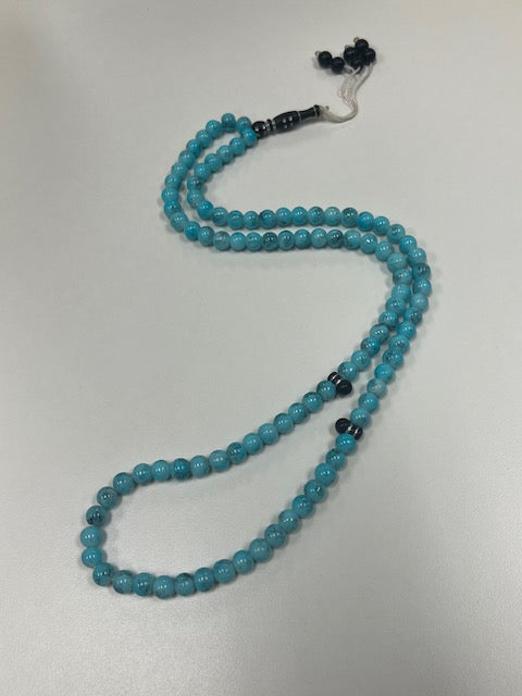 100 Dhikr Beads: Light blue with Gray and Black Marbling