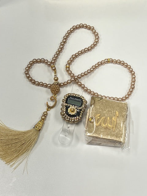 Rose Gold Rosary Digital Zikr, Tasbih Beads and Mini Quran (Gift Set of 3)