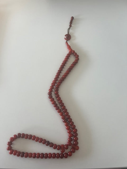 100 Dhikr Shiny Red Beads (with Crescent Moon and Star)