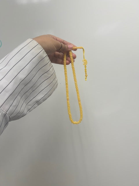 100 Small Yellow Dhikr Beads (with Crescent moon and star)