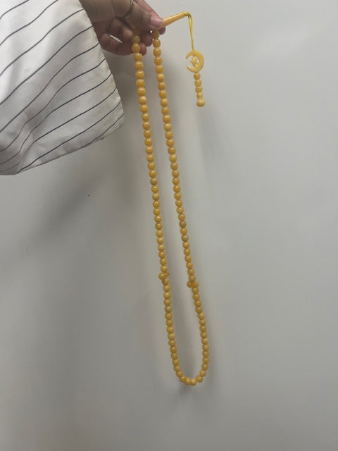 100 Large Yellow Dhikr Beads (with Crescent moon and star)