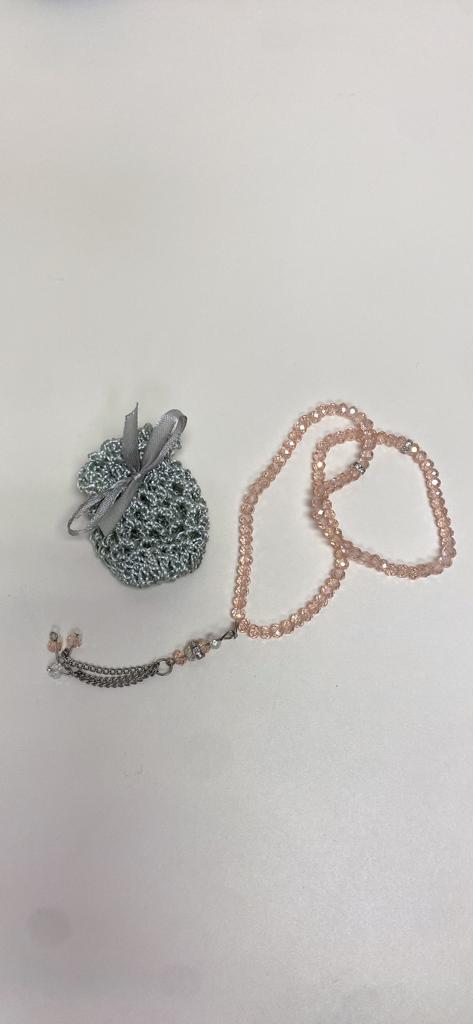Pink Small Dhikr Beads in Handmade Crocheted Case