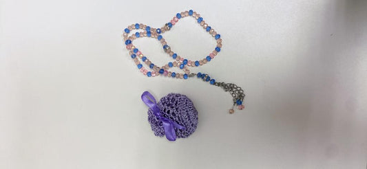 Pink and Blue Small Dhikr Beads in Handmade Crocheted Case