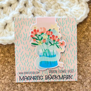 Flower Vase with Ribbon Magnetic Bookmark